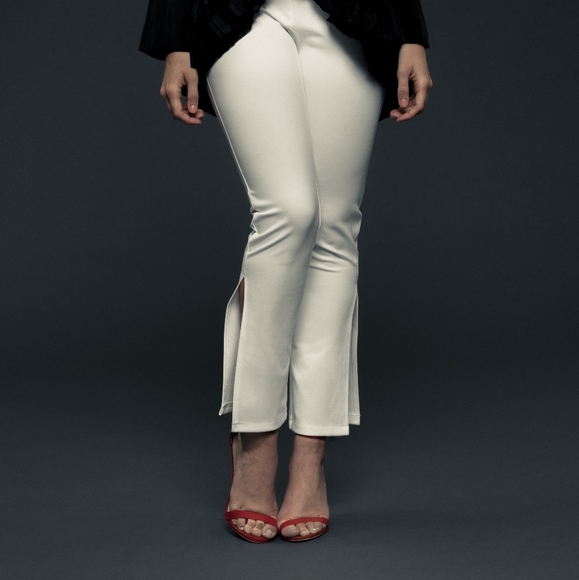 White Flare Pants With Side Split - Picture 1 of 3